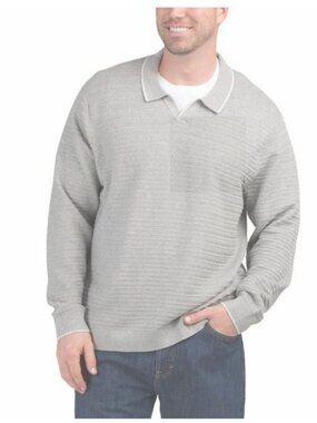 Tommy Bahama Mens Grey Knit UPF Long Sleeve V Neck Collared Top Sz 2XL Big New